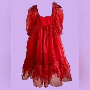 🍒 SELKIE - Vibrant Red Tulle Babydoll Dress 
Size: XS